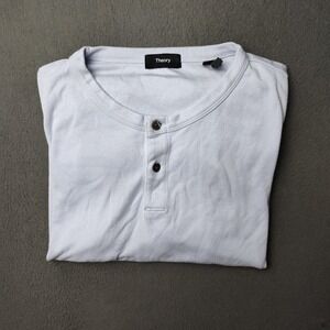 Theory Henley Shirt Mens Small Blue Short Sleeve Gaskell Two Button Modal Blend
